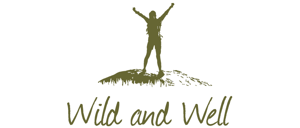 Wild and Well logo olive outline on rectangle