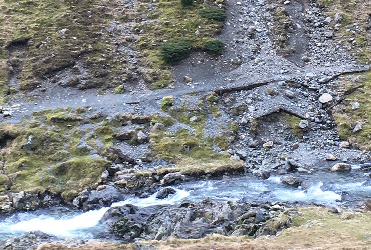 Slope failure near Glenridding Beck