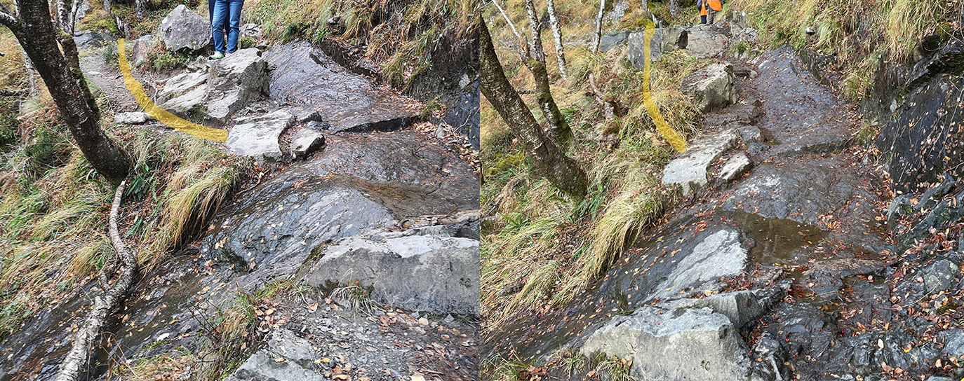 Steall Gorge path repairs - before and after 2