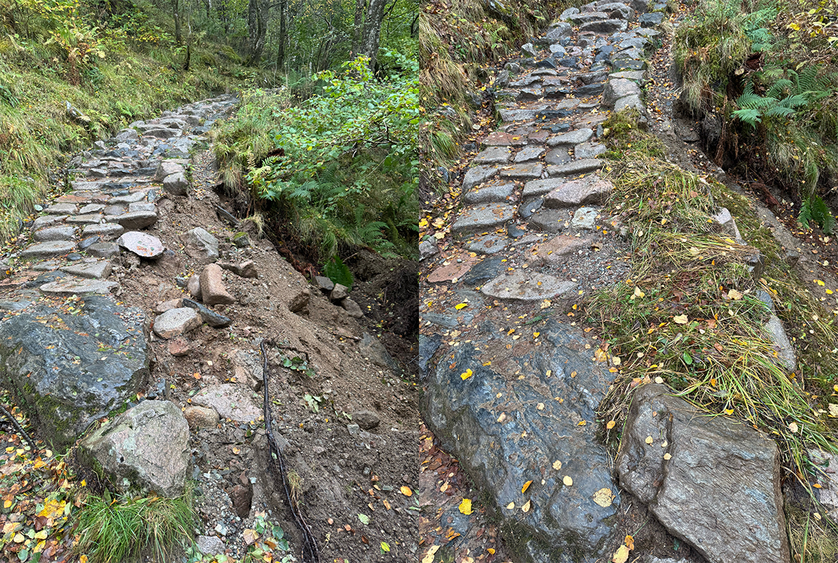 Steall path repairs - before and after