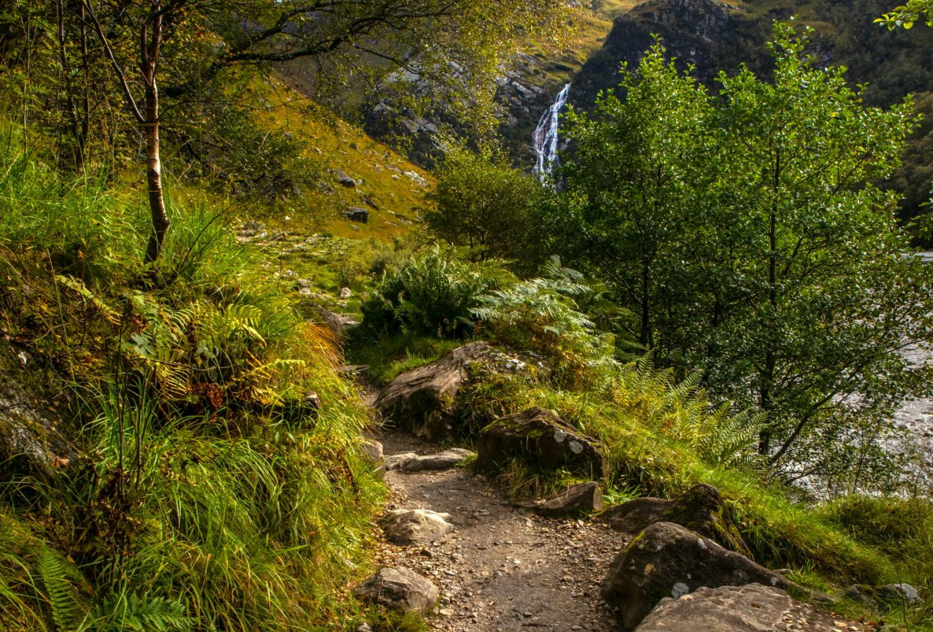 Steall Gorge path and Steall Falls