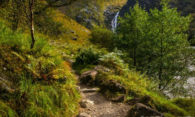 Steall Gorge path and Steall Falls