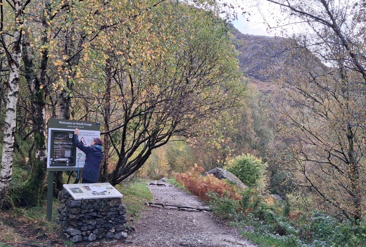 Steall Gorge Appeal poster and interpretation at the start of the path